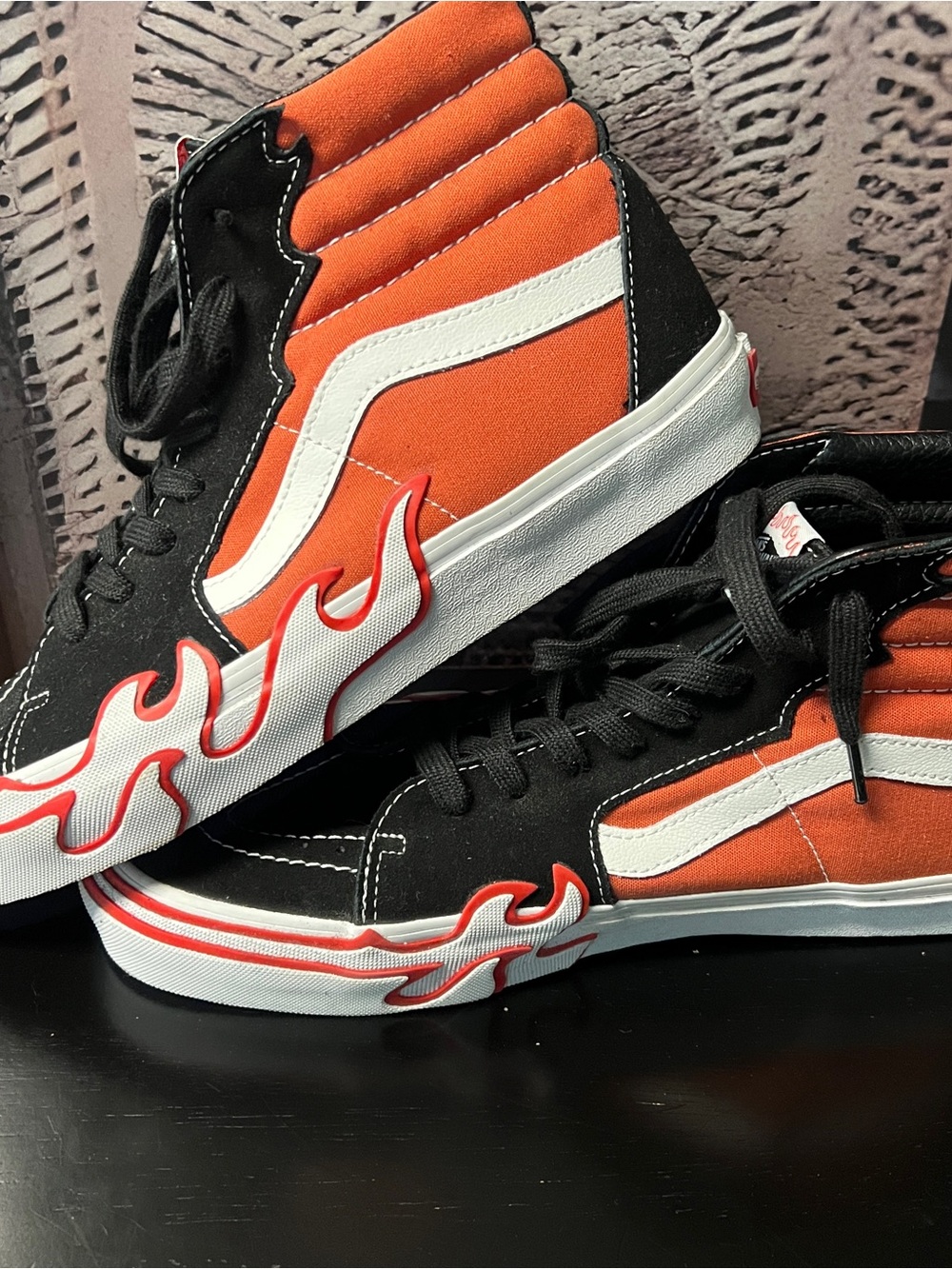 Vans Men’s High-Top Flame Skate Sneakers - Orange/Black/White